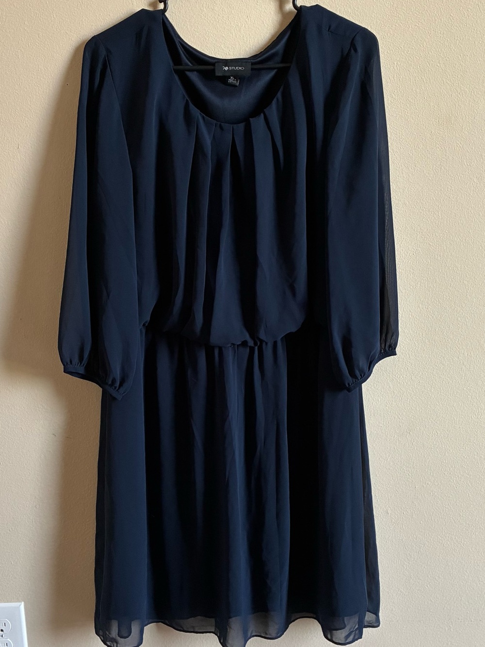 AB Studio Navy 3/4 length sleeve Women's Dress - XL - Chiffon overlay